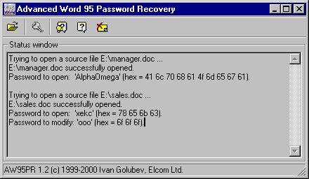 Advanced Word 95 Password Recovery Screenshot